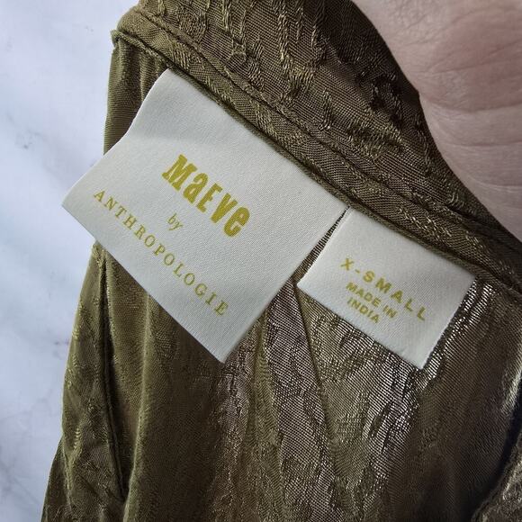 Anthropologie Jacket Womens XS Green Bomber Zip Silky Maeve Olive Leopard - Picture 3 of 11